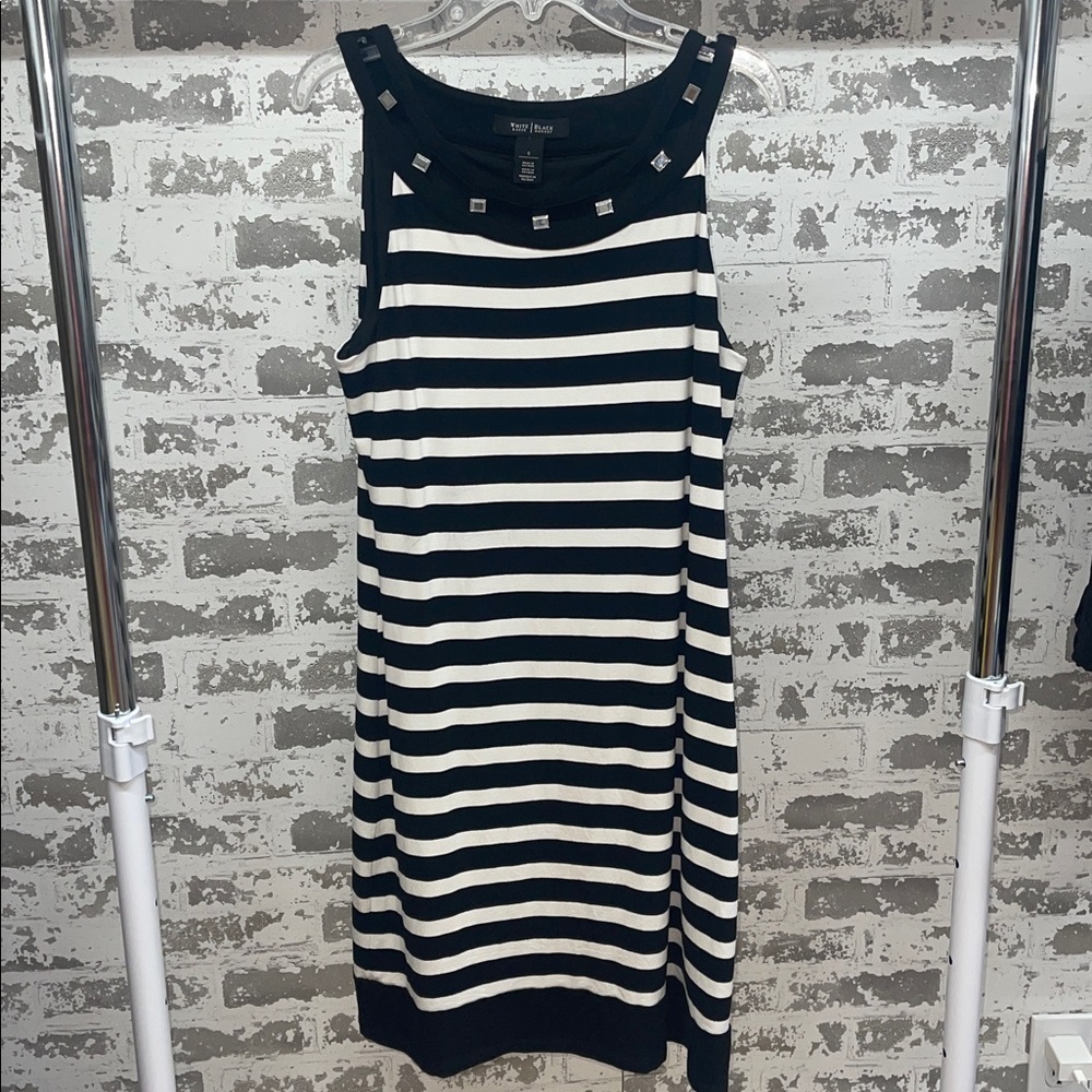 NWOT White House Black Market Black and White Stripe Dress Size Small